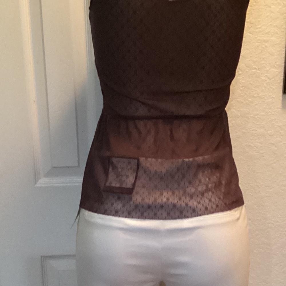 CHARLOTTE RUSSE charcoal medium button down mesh laced sleeveless blouse. - Picture 7 of 10